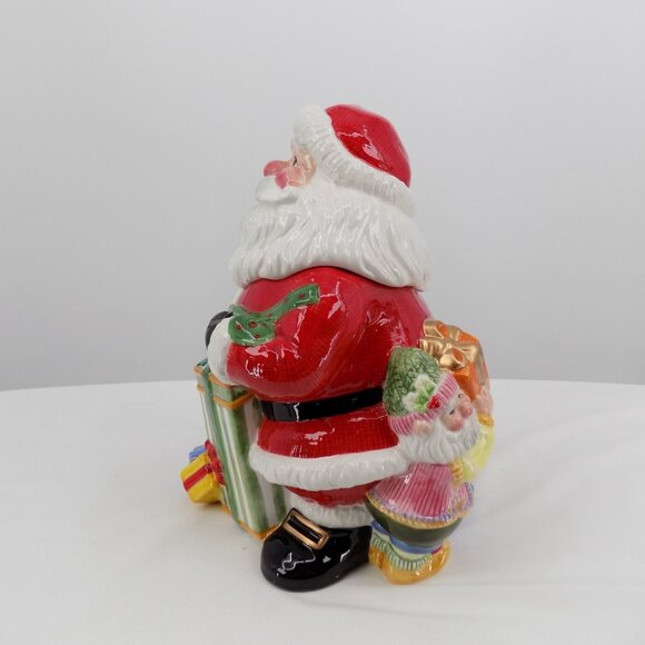 Fitz & Floyd Happy Holidays Santa Gift Handcrafted Ceramic Christmas Cookie Jar - Picture 3 of 12